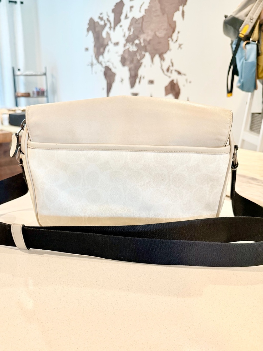 COACH Cream and Tan Leather Signature Flap Crossbody - Picture 6 of 9